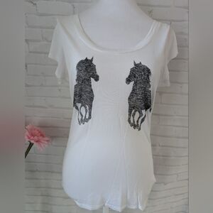 Express White Tee with Black Horse Print